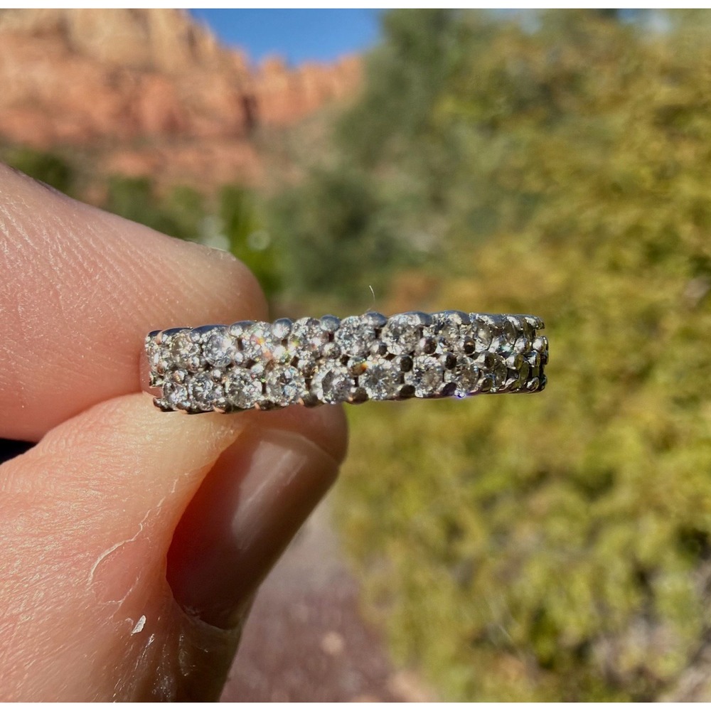 Vintage 14k Solid Yellow Gold Pave Set .47 ctw Natural Round Diamond Ring - Rows